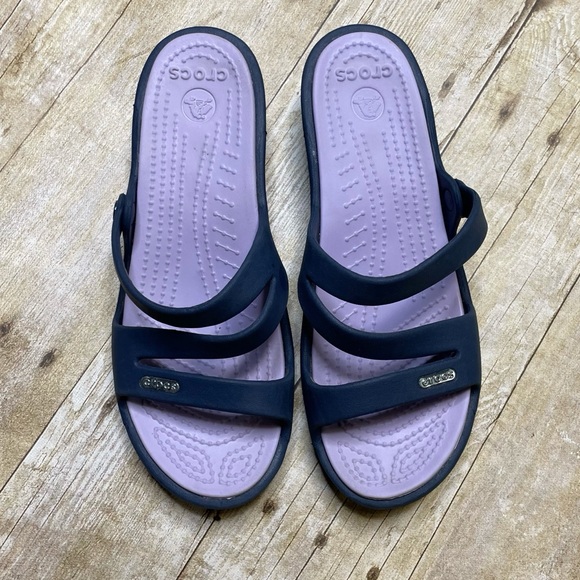 Crocs Women’s Blue Patricia Wedge Sandal Strappy Shoes - Picture 2 of 10